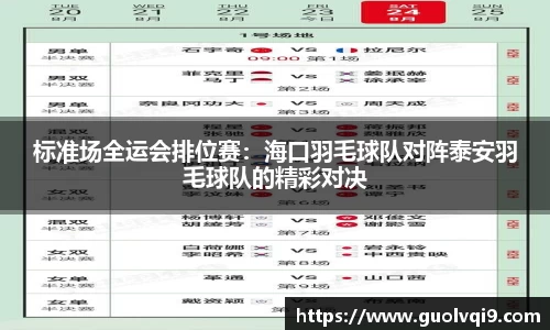 标准场全运会排位赛：海口羽毛球队对阵泰安羽毛球队的精彩对决